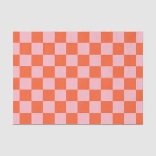 Papel De Seda Padrão do quadro de verificação laranja e rosa