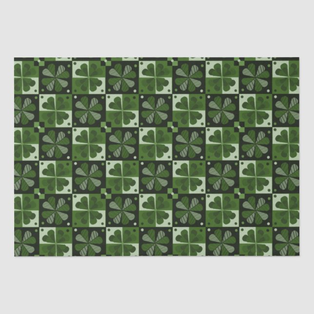 Papel De Seda Padrão do Shamrock Checkerboard (Frente )