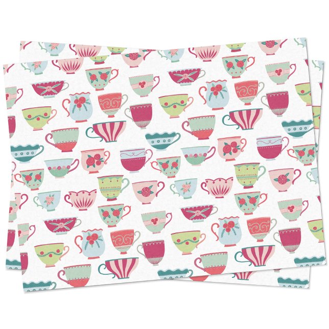 Papel De Seda Padrão do Teacup (Retro vintage pastel teacup pattern tissue paper)