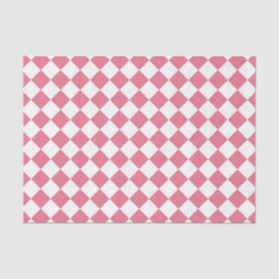 Papel De Seda Padrão do Verificador de Diamantes Branco Rosa