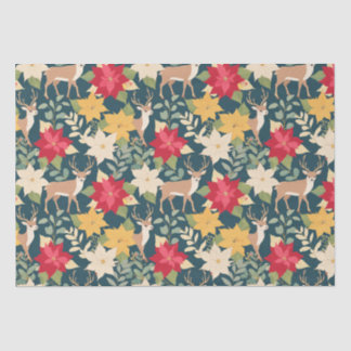 Papel De Seda padrão dos veados de poinsettia natalícia