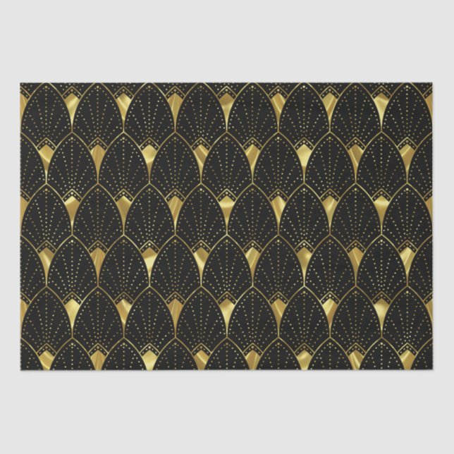Papel De Seda Padrão Dourado de Arte Brilhante em Preto (Frente )