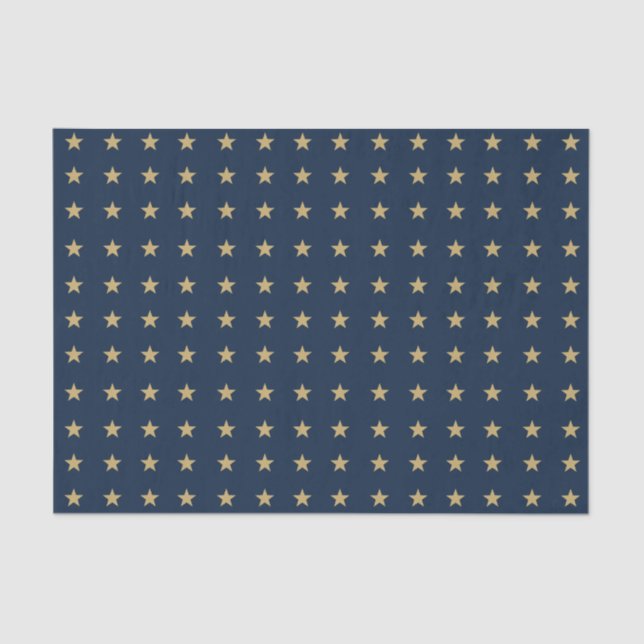 Papel De Seda Padrão Dourado de estrelas no Marinho azul (Frente )