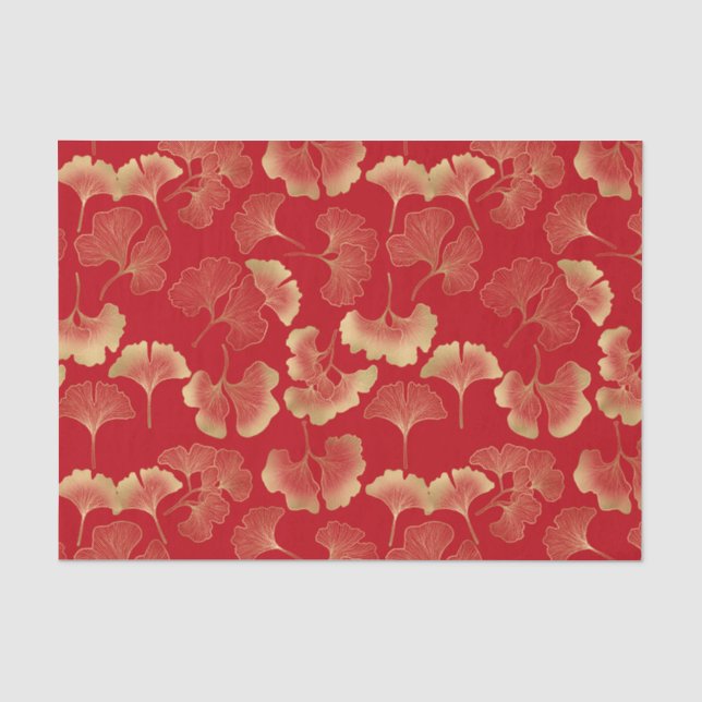 Papel De Seda Padrão Dourado de Folhas de Ginkgo de Outono Elega (Frente )