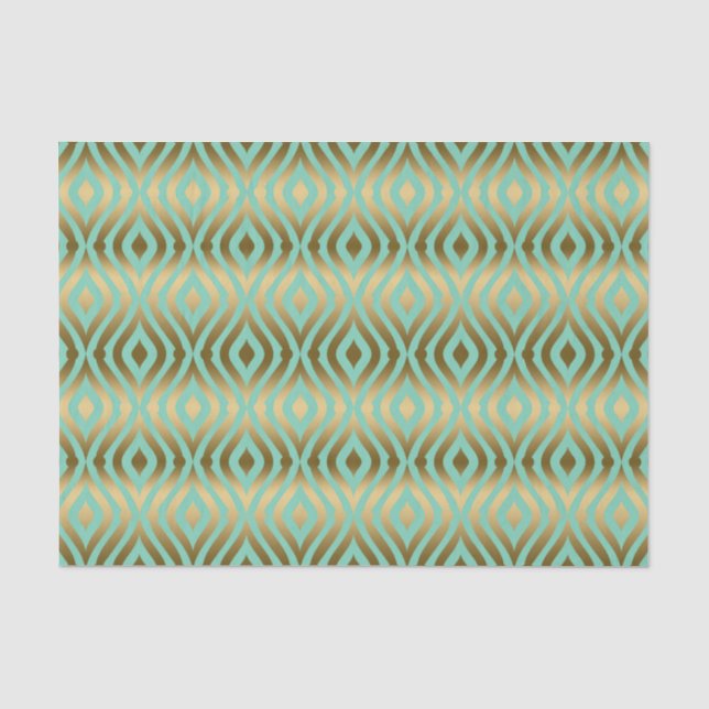 Papel De Seda Padrão Dourado de Quatrefoil Mint-Green & Faux (Frente )