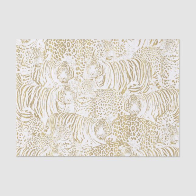 Papel De Seda Padrão Dourado de Tigre-Leopardo (Frente )