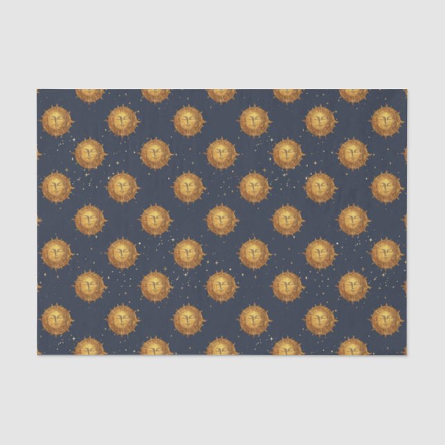 Papel De Seda Padrão Dourado do Sol Celestial (1) (Frente )