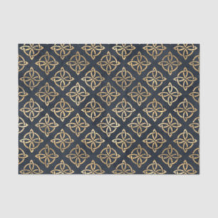 Papel De Seda Padrão Dourado Irlandês Celtic Knot Blue