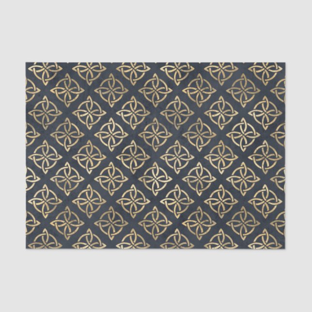 Papel De Seda Padrão Dourado Irlandês Celtic Knot Blue (Frente )