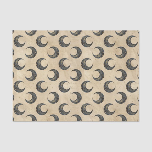 Papel De Seda Padrão Dourado Lua Celestial Boho (Frente )