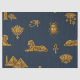 Papel De Seda Padrão Egípcio Minimalista Azul-Marinho e Dourado