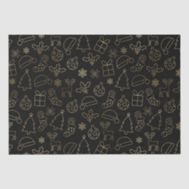 Papel De Seda Padrão Elegante de Natal de Folha Negra e Dourada