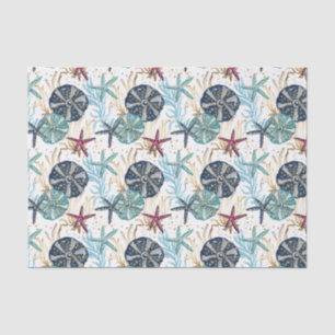 Papel De Seda Padrão Elegante de Tesouros Azuis e Dourados do Oc