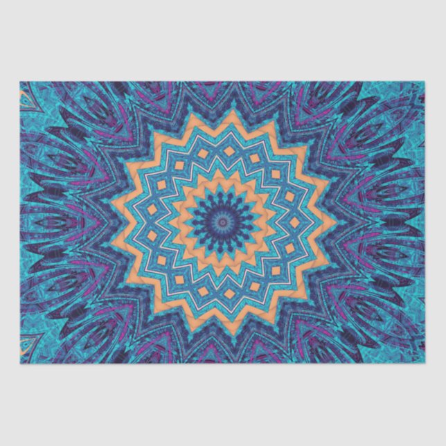 Papel De Seda padrão elegante legal de mandala azul (Frente )