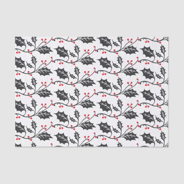 Papel De Seda Padrão Elegante moderno vermelho e preto Holly (Frente )