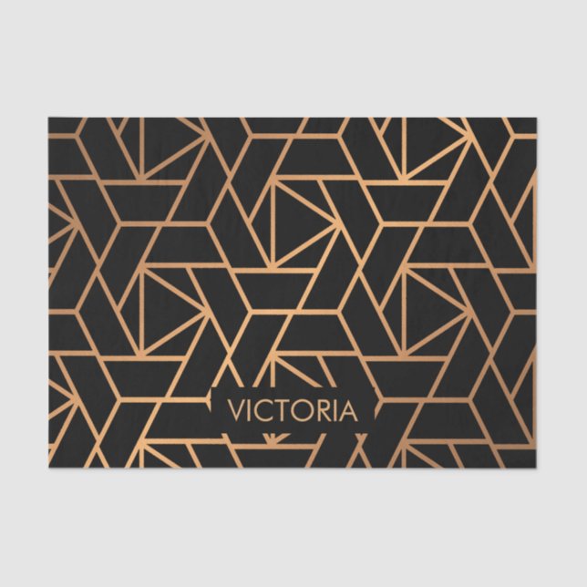 Papel De Seda Padrão Elegante Preto e Dourado (Frente )