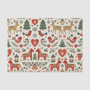 Papel De Seda Padrão Escandinavo Vermelho e Verde de Natal Folcl