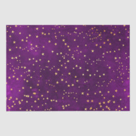 Papel De Seda Padrão Estelar Noturno Roxo e Amarelo Celestial