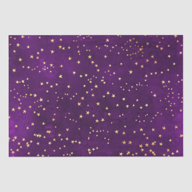 Papel De Seda Padrão Estelar Noturno Roxo e Amarelo Celestial (Frente )