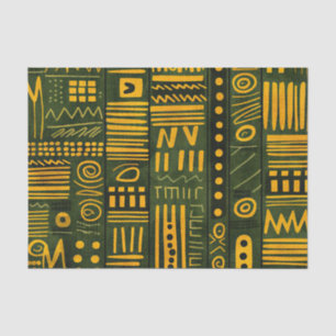 Papel De Seda Padrão Étnico Africano Elegante Verde e Dourado