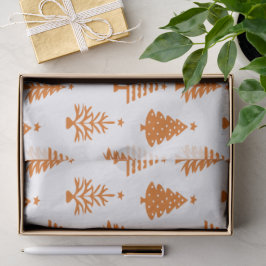 Papel De Seda Padrão Festivo de Árvore de Natal Laranja e Branco