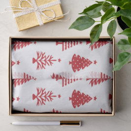 Papel De Seda Padrão Festivo de Árvore de Natal Vermelho e Branc