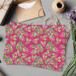 Papel De Seda Padrão Festivo De Folhagem De Morango, Fuchsia