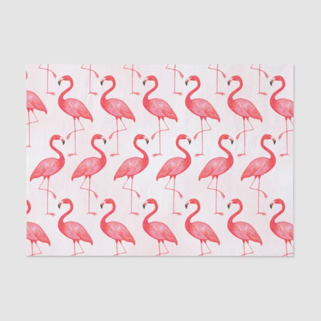 Papel De Seda Padrão Flamingo Cor de Água Brilhante Rosa-Rosa (Frente )
