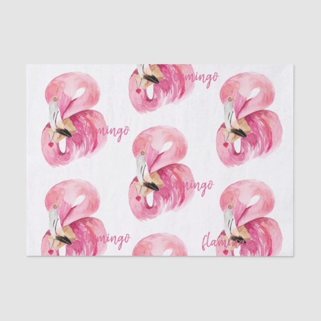 Papel De Seda Padrão Flamingo, Cor de Água Rosa Moderna (Frente )