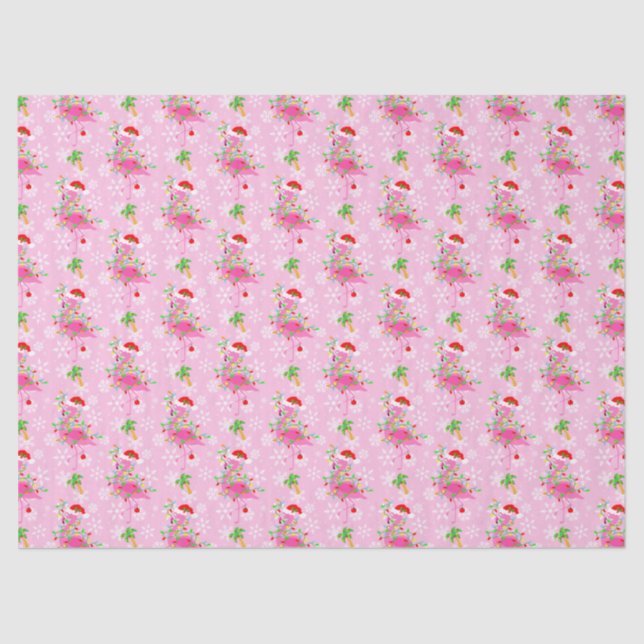 Papel De Seda Padrão Flamingo Rosa de Natal (Frente )