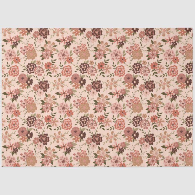 Papel De Seda Padrão Flor Verde Rosa Floral (Frente )