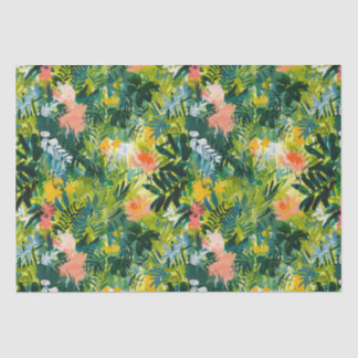 Papel De Seda Padrão Floral Abstrato Verde Contemporâneo