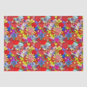Papel De Seda Padrão Floral Amarelo Azul Roxo Vermelho Verde