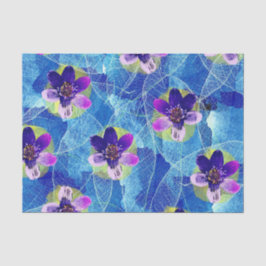 Papel De Seda Padrão Floral Artístico Roxo e Azul Fofo