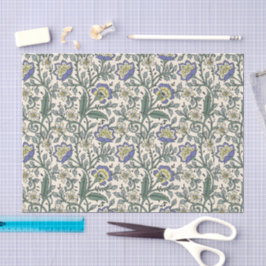Papel De Seda Padrão floral azul, amarelo e branco contínuo