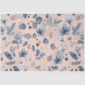 Papel De Seda Padrão Floral Azul do Marinho Rosa Esbranquiçado