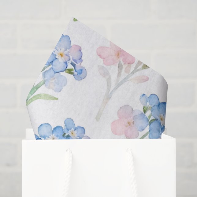 Papel De Seda Padrão Floral Azul e Rosa (Sacola de presentes)