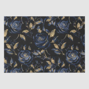 Papel De Seda Padrão Floral Azul e Rosa Dourado do Elegante