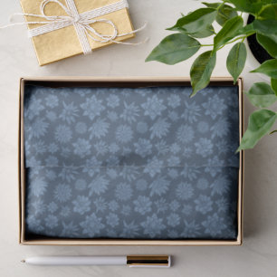 Papel De Seda Padrão Floral Azul Escuro Decorativo
