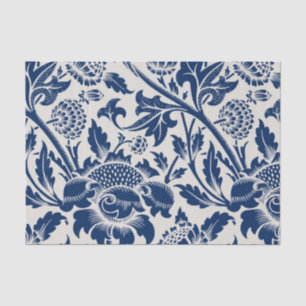 Papel De Seda Padrão floral azul intricado em fundo claro