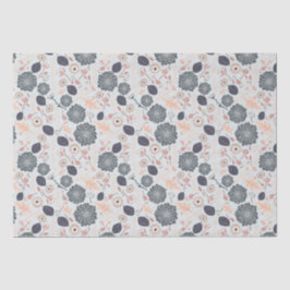 Papel De Seda Padrão Floral Azul Pêssego da Cinza Elegante