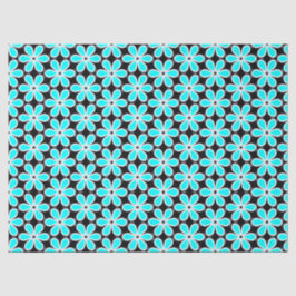 Papel De Seda Padrão Floral Azul Turquesa e Preto