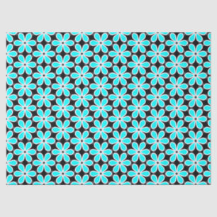 Papel De Seda Padrão Floral Azul Turquesa e Preto