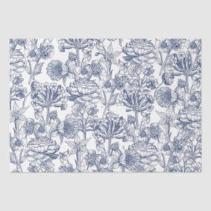 Papel De Seda Padrão Floral Azul Vintage Elegante