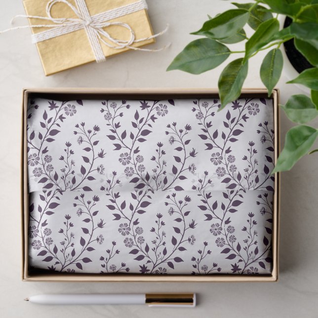 Papel De Seda Padrão Floral Boho Moderno Ameixa Branco (Presente)