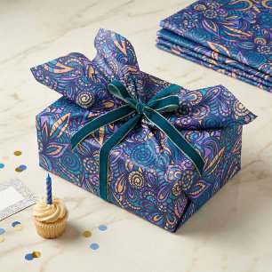 Papel De Seda Padrão Floral Boho Psicodélico Retro em Doodle