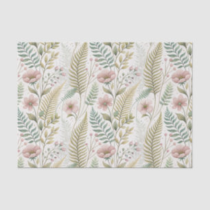 Papel De Seda Padrão Floral Botânico de Flor de Blush Pintado à 