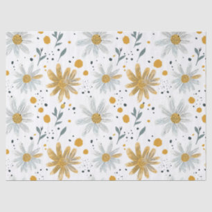 Papel De Seda Padrão Floral Branco e Amarelo
