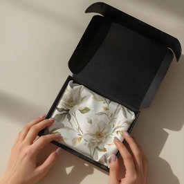 Papel De Seda Padrão Floral Branco em Aquarela Delicada