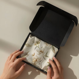 Papel De Seda Padrão Floral Branco em Aquarela Delicada